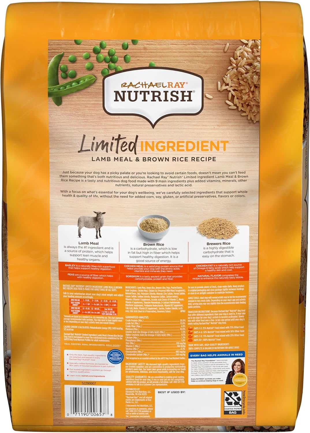 Rachael Ray Nutrish Limited Ingredient Lamb Meal & Brown Rice Recipe, Dry Dog Food, 14 Pound Bag (Packaging Design May Vary) : Pet Supplies