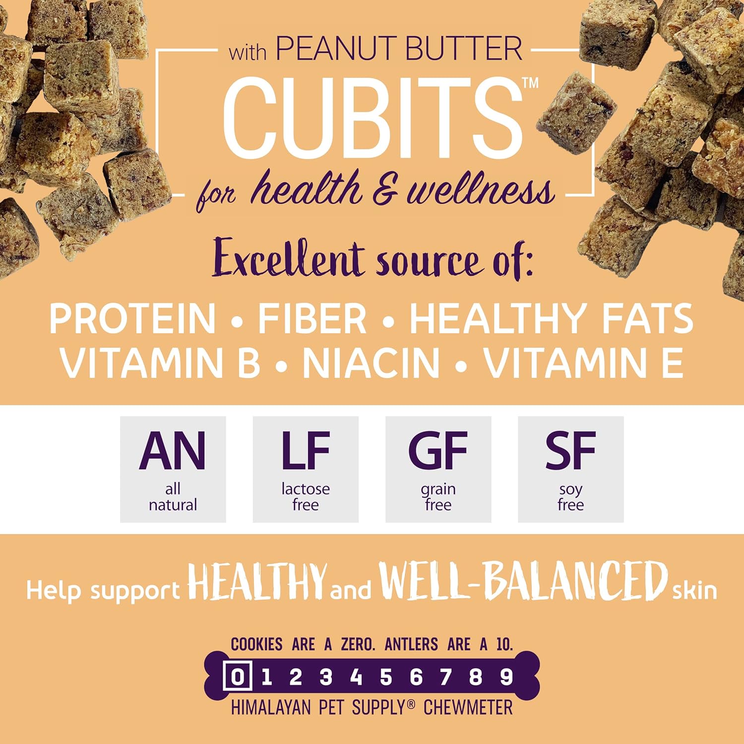Cubits with Peanut Butter | Natural Training Treat | No Crumbs - No Sticky Mess | Gluten - Lactose - Soy - Grain Free | 3.5 oz per Pouch