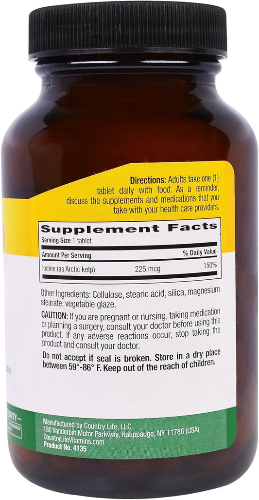 Country Life Arctic Kelp, Iodine Supplement For Thyroid Health Support, 300 Tablets