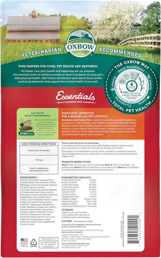 Oxbow Essentials Adult Guinea Pig Food - All Natural Adult Guinea Pig Pellets- Veterinarian Recommended- No Artificial Ingredients- All Natural Vitamins & Minerals- Made In The Usa - 5 Lb