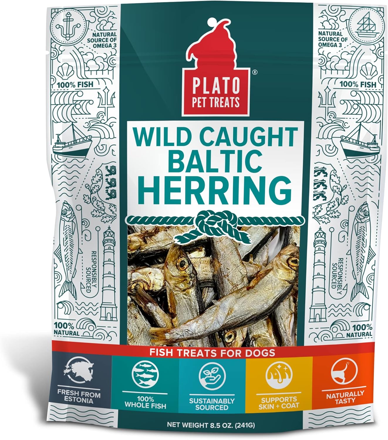 Plato Pet Treats Air Dried Dog Treats Baltic Herring Dog Treat, Real Fish, Grain-Free, Baltic Herring, All Natural, Single Ingredient Fish, 8.5Oz