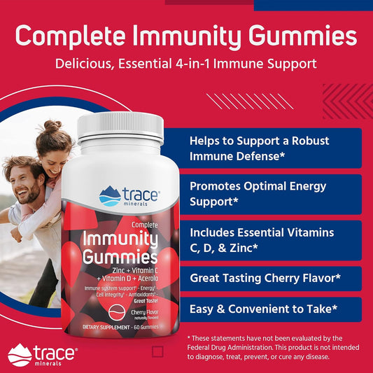 Trace Minerals | Immunity Gummies | Immune System Support with Zinc, Vitamin C, Vitamin D, and Acerola | Cherry avor | 60 Gummies