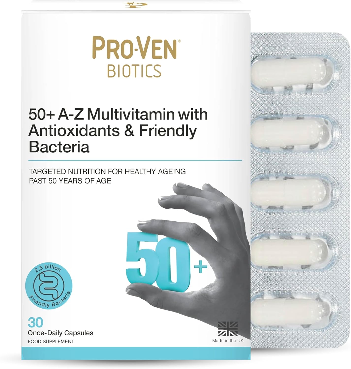 Pro-Ven Probiotics For Adults Age 50+ | Gut Health & Immune System Support | 2.5 Billion Cfu Friendly Bacteria & Multivitamin Supplement | 30 Capsules