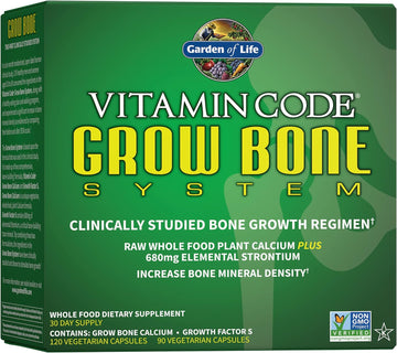Garden Of Life Calcium Supplement - Vitamin Code Grow Bone Made With Whole Foods, Strontium, Magnesium, K2 Mk7, Vitamin D3 & C Plus Probiotics For Gut Health, 30 Day Supply
