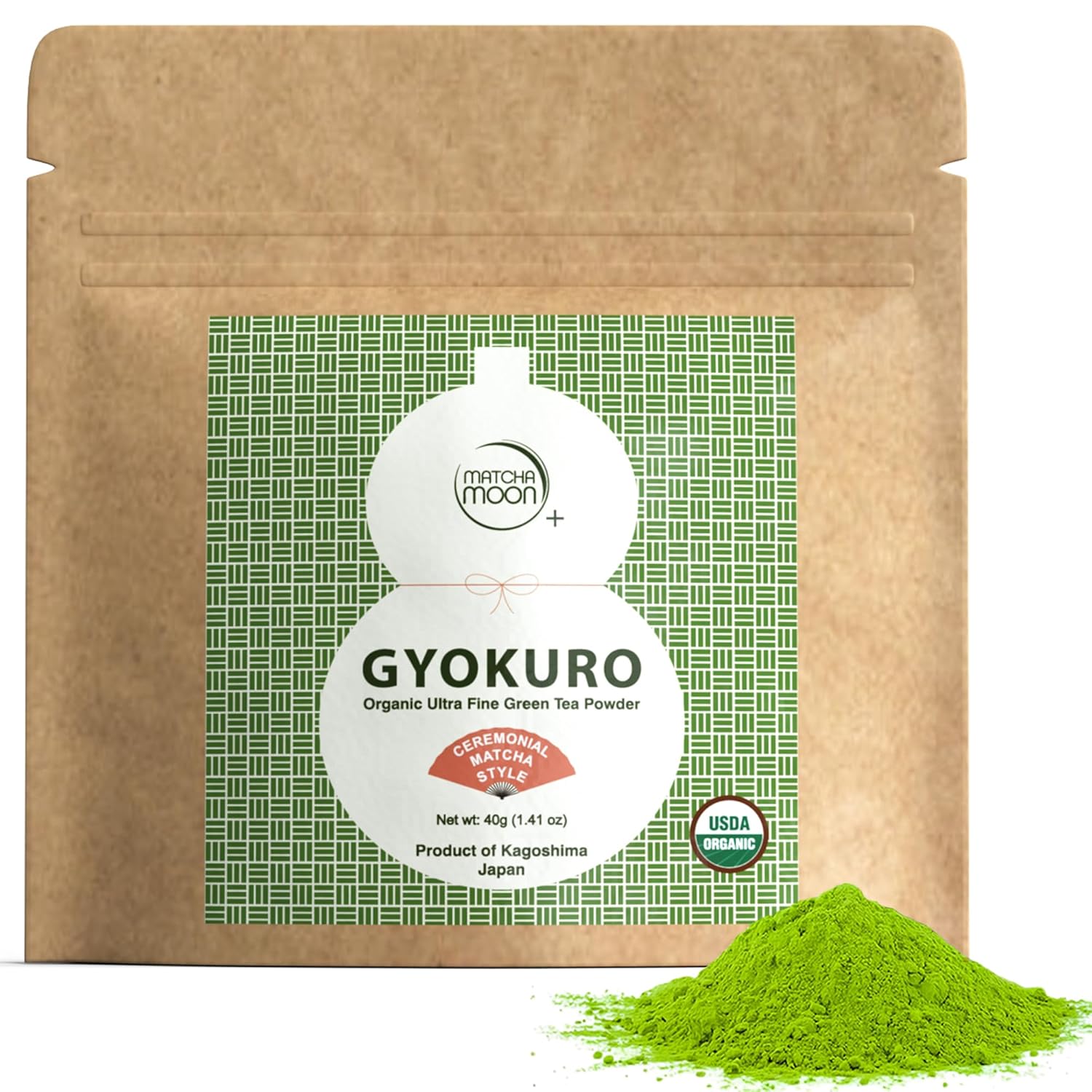 Matcha Moon Organic Premium Ceremonial Grade Matcha Green Tea Powder – Single Origin Gyokuro Tea Leaf Matcha From Kagoshima, Japan – Usda Certified – 40G Pouch