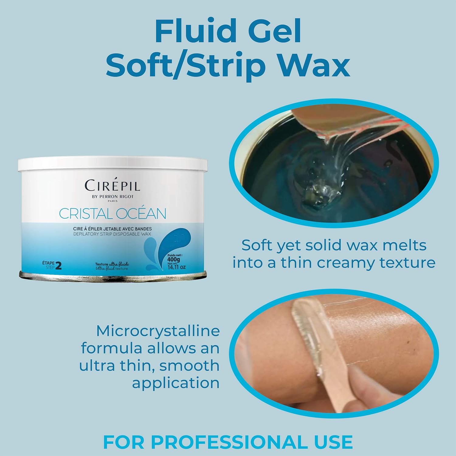 Cirepil - Cristal Ocean - 400G / 14.11 Oz Wax Tin - Unscented - Ultra-Fluid Gel Texture - Perfect For Large Body Areas & Sensitive Skins - Rosin & Beeswax Free - Strips Needed : Hair Waxing Lotions : Beauty & Personal Care