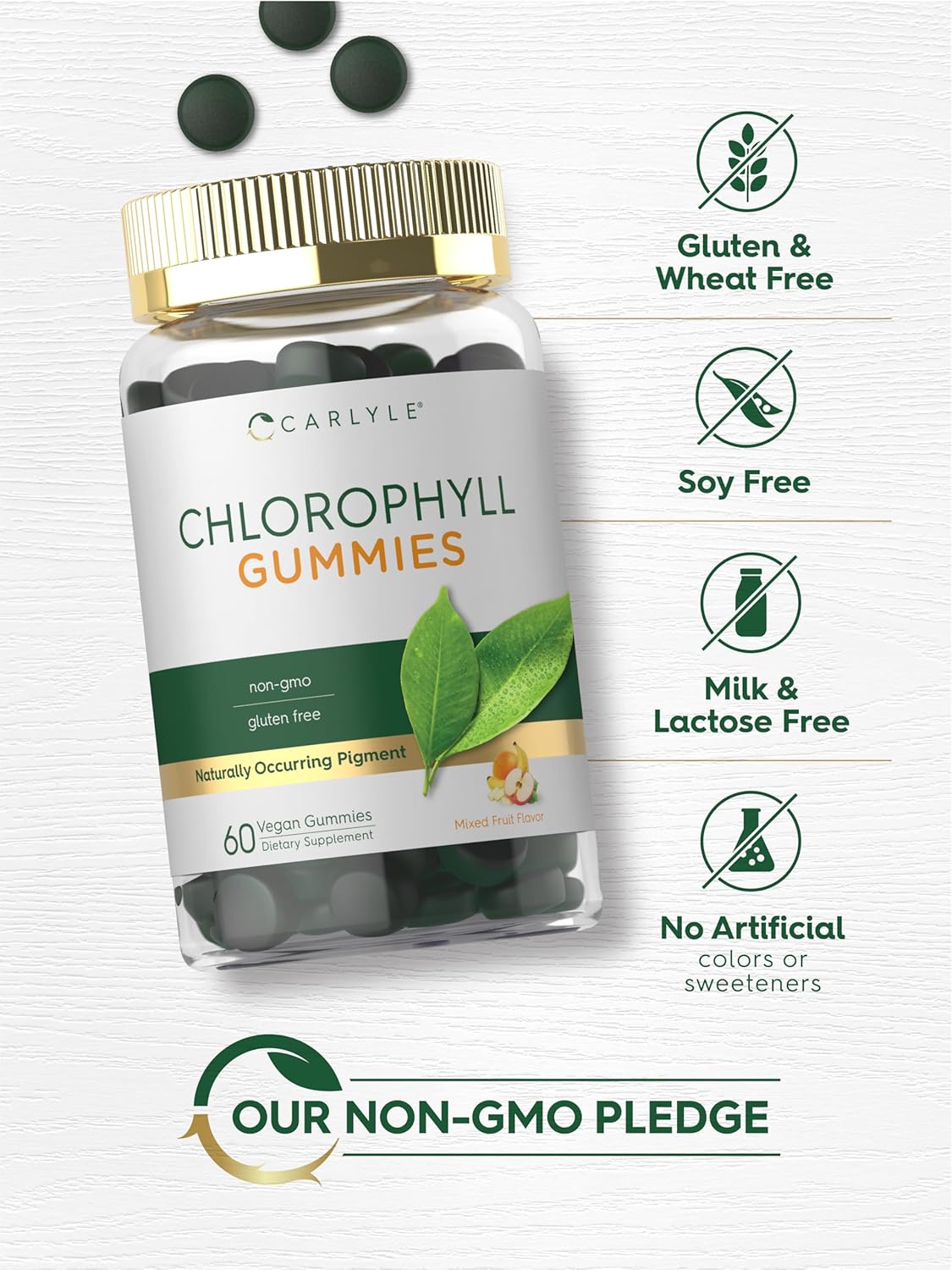 Carlyle Chlorophyll Gummies | 60 Count | Mixed Fruit Flavor | Complex Vegan Supplement | Non-GMO & Gluten Free : Health & Household