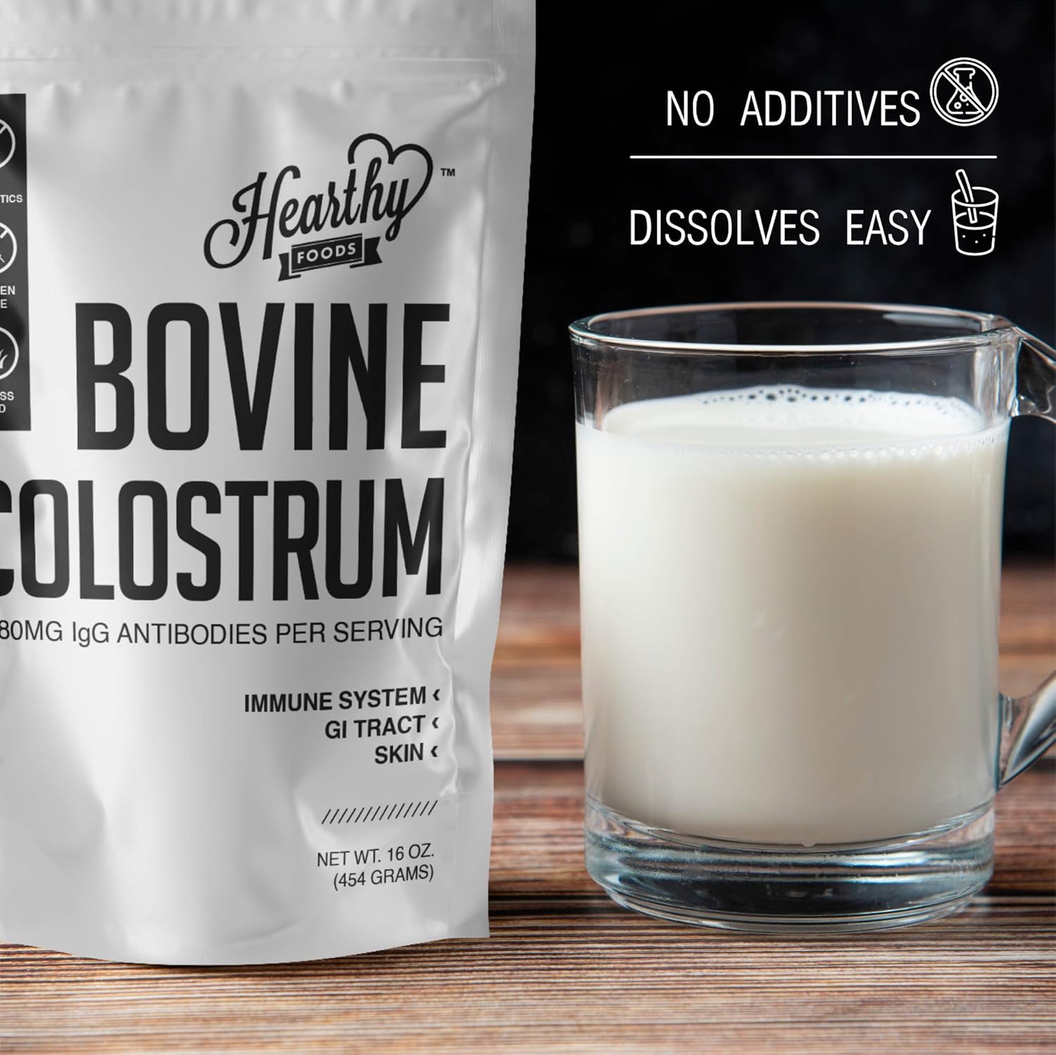 HEARTHY FOODS Bovine Colostrum Powder - Upto 30% IGG, 90 Servings, Leaky Gut Repair Supplements, Gut Health and Immune Support | Grass-Fed Halal Non GMO, Gluten Free 16Oz 454g : Health & Household