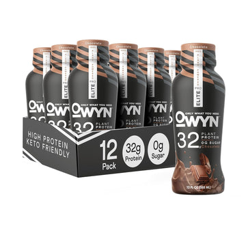 Owyn Only What You Need Pro Elite Vegan High Protein Keto Shake, 32G Protein, 9 Amino Acids, Omega-3, Prebiotics, Superfoods Greens For Workout And Recovery, 0G Net Carbs, Zero Sugar, Chocolate, 12 Fl Oz (Pack Of 12)