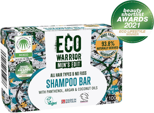Eco Warrior Men’S Edit Shampoo Bar, 100G | Natural, Vegan, Cruelty Free, Eco Friendly | Cleansing And Moisturising Shampoos With Argan And Coconut Essential Oils | No Sls Or Parabens | Mens Gift