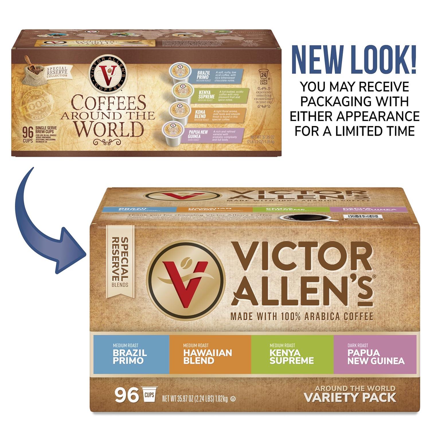 Victor Allen'S Coffee Around The World Variety Pack (Brazil Primo, Kenya Supreme, Kona Blend, Papua New Guinea), 96 Count, Single Serve Coffee Pods For Keurig K-Cup Brewers