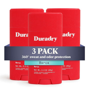 Duradry AM Deodorant & Antiperspirant - Prescription Strength Deodorant for Hyperhidrosis, Antiperspirant for Women & Men, Armpit Sweat Protection, Silicone-free - Barca, 2.3 Oz (Pack of 3)
