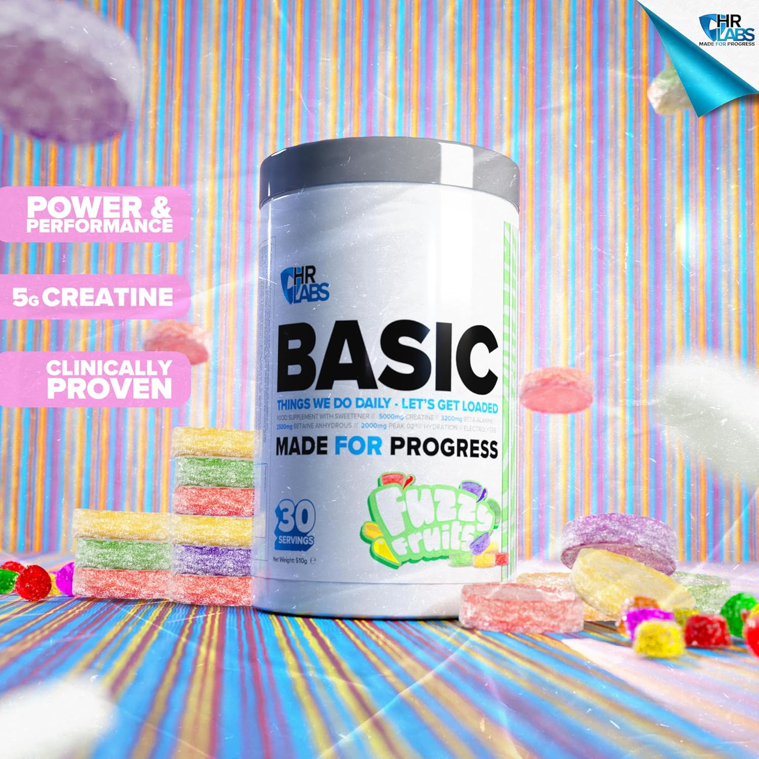 HR Labs Basic, Things we do Daily Creatine and Electrolytes Pre/Intra Workout, Beta Alanine & Betain Hydrous Hydration Formula, 510g & 30 Servings, Vegan (Fuzzy Fruits) : Amazon.co.uk: Health & Personal Care