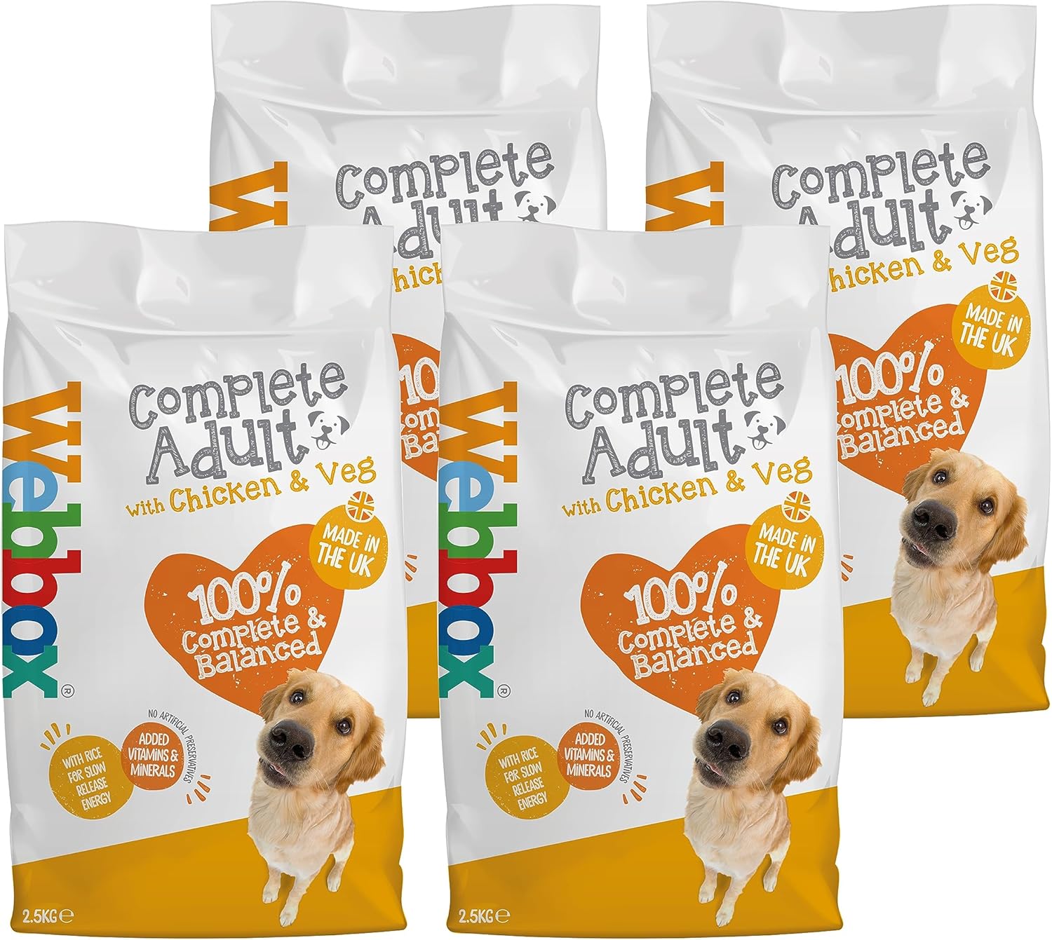 Webbox Complete Dry Dog Food (Adult), Chicken and Vegetables - Wholegrain Cereals with Added Calcium and Essential Oils, Made in the UK (4 x 2.5kg Bags)