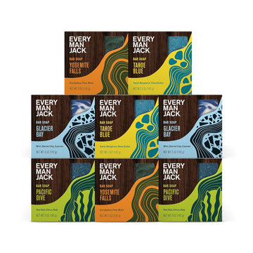 Every Man Jack Cold Plunge Mens Bar Soap Set - Deeply Cleans, Hydrates With Naturally Derived Ingredients - Iconic Cold Water Scents - Pacific Dive, Glacier Bay, Tahoe Blue, Yosemite Falls, 8 Bar Set