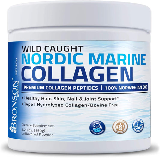 Bronson Marine Collagen Peptides Hydrolyzed Protein Powder 100% Wild Caught Nordic Cod + Selenium 200 Mcg For Immune System, Thyroid, Prostate And Heart Health