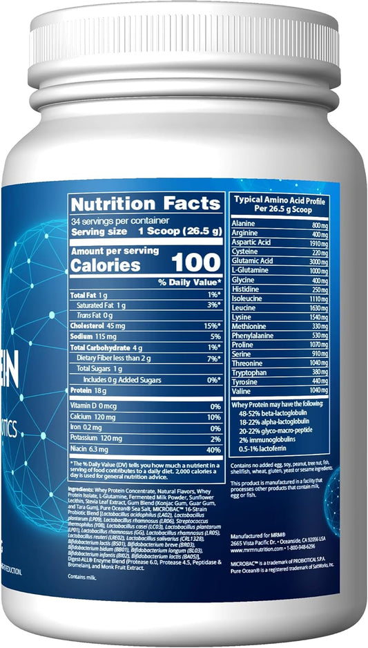 MRM Nutrition Whey Protein | Vanilla Flavored |18g Protein | with 2 Billion probiotics + Digestive enzymes + BCAAs | High Absorption + Digestion | Hormone + antibiotic Free | 33 Servings : Health & Household