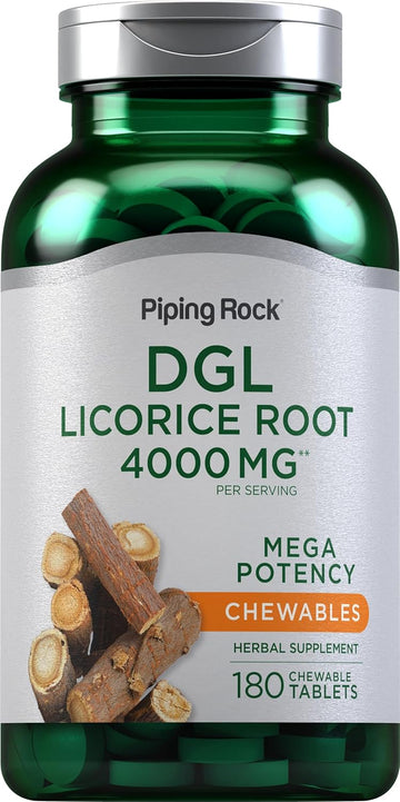 Piping Rock DGL Licorice Chewable Tablets 4000mg | 180 Count | Mega Potency Deglycyrrhizinated | Herbal Extract Supplement | Vegetarian, Non-GMO