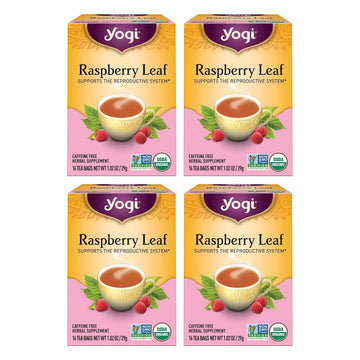 Yogi Tea Organic Raspberry Leaf Tea - 16 Tea Bags Per Pack (4 Packs) - Caffeine-Free, Aids Discomfort Of Menstruation - Made From Raspberry Leaves