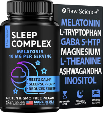 Melatonin 10Mg Sleep Supplement - L Theanine, Gaba Calm, L-Tryptophan - Deep Sleep Supplements For Adults With Ashwagandha, Passion Flower, Lemon Balm, Chamomile, Magnesium Sleep Support - 60 Capsules