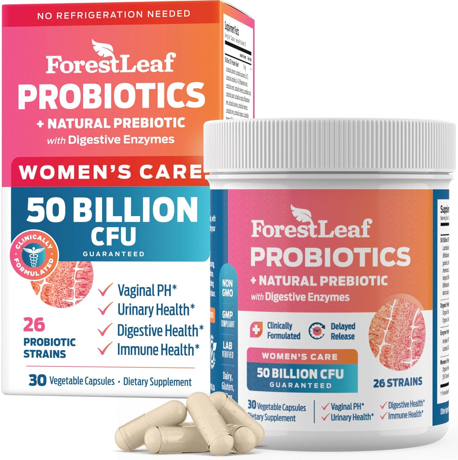 Forestleaf Womens Probiotic 50 Billion Cfu With Organic Prebiotics, Digestive Enzymes, Cranberry, D-Mannose - Prebiotics Probiotics For Women Digestive Health & Vaginal Probiotics Support (30 Caps)
