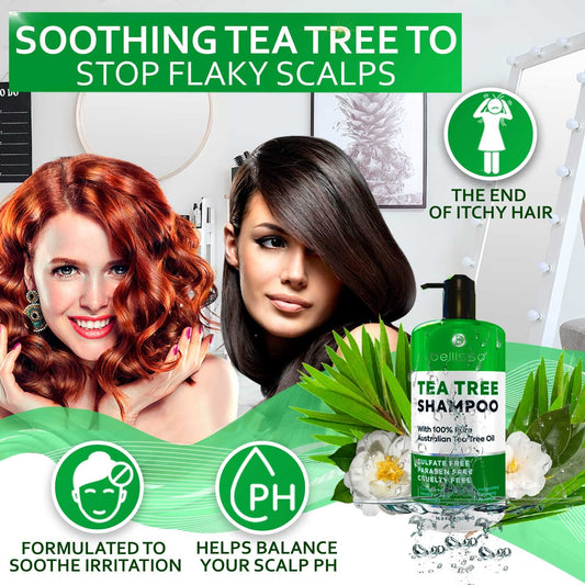 Tea Tree Oil Shampoo - Sulfate and Paraben Free with Collagen Keratin - Ideal for Women and Men with Oily Hair and Scalp Buildup - Anti Dandruff Treatment for Itchy, Dry Scalps – Salon Grade Products