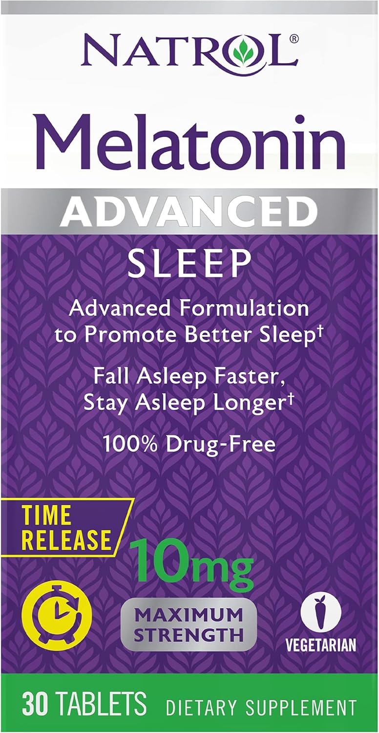 Natrol Melatonin Advanced Sleep Aid Tablets With Vitamin B6, Fall Asleep Faster, Stay Asleep Longer,10Mg, 30 Time Release Tablets (Pack Of 12)