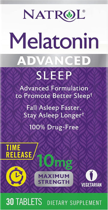 Natrol Melatonin Advanced Sleep Aid Tablets With Vitamin B6, Fall Asleep Faster, Stay Asleep Longer,10Mg, 30 Time Release Tablets (Pack Of 12)