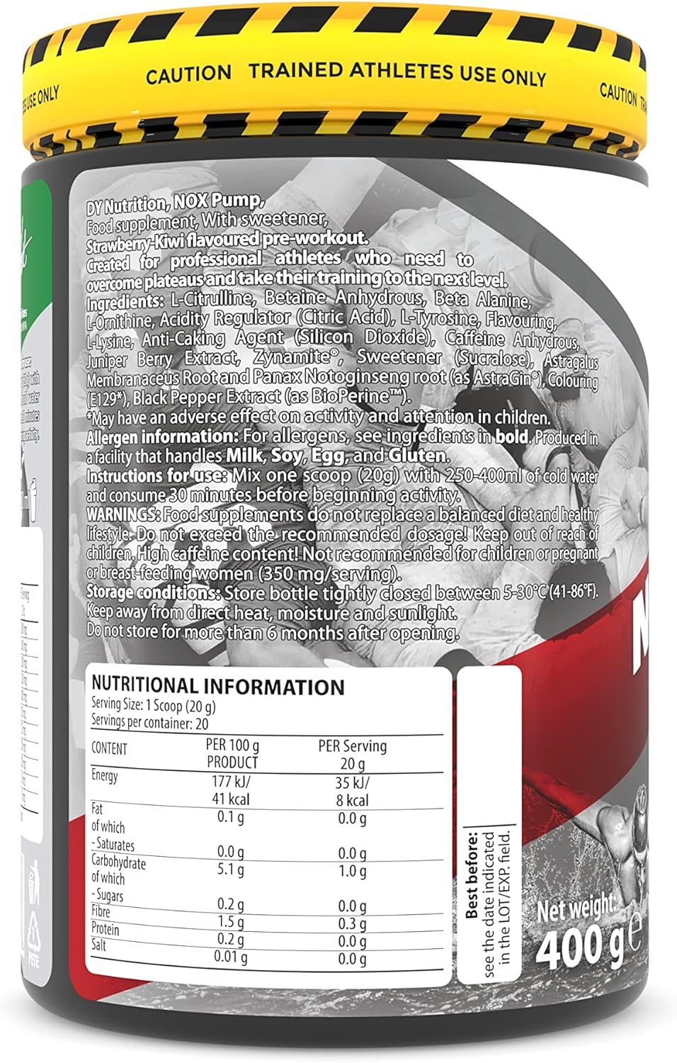 DY Nutrition - NOX Pump Pre Workout Powder | 350mg Caffeine | Strawberry Kiwi | High Performance Preworkout for Focus, Pump & Energy with L-Citrulline, Beta Alanine, L-Tyrosine. 400g. 20 Servings : Amazon.co.uk: Health & Personal Care