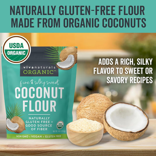 Viva Naturals Organic Coconut Flour (4 lbs) - Gluten Free Flour Substitute for Keto, Paleo and Vegan Baking, Low Fat and Fiber-Rich Coconut Baking Flour, Non-GMO, Unbleached and Unrefined, 1.81 kg