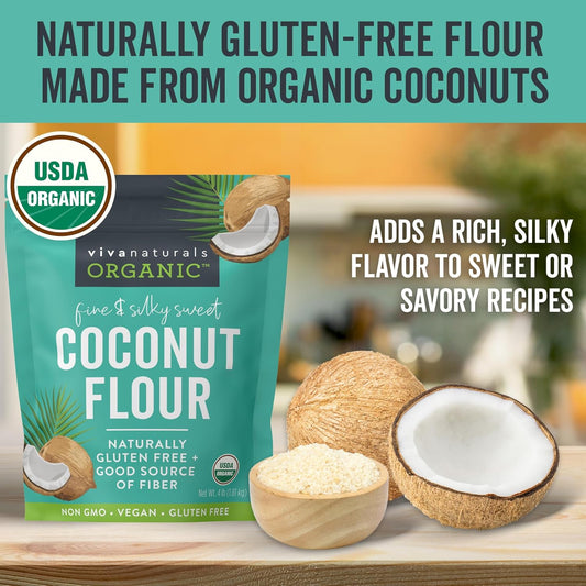 Viva Naturals Organic Coconut Flour (4 Lbs) - Gluten Free Flour Substitute For Keto, Paleo And Vegan Baking, Low Fat And Fiber-Rich Coconut Baking Flour, Non-Gmo, Unbleached And Unrefined, 1.81 Kg