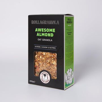 Rollagranola - Awesome Almond Oat Granola 400G Pack. 100% Natural, Made With Gluten Free Oats. Suitable For A Vegan Diet With No Added Sugar. Handcrafted In The Uk- 1X400G Pack (Pack Of 2)