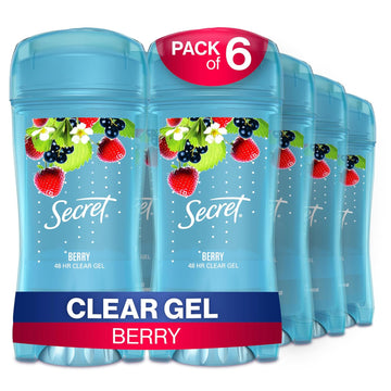 Secret Antiperspirant And Deodorant For Women, 48 Hr Odor Protection, Clear Gel Berry Scent, 2.6 Oz (Pack Of 6)