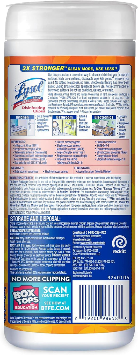 Lysol Disinfectant Wipes, Multi-Surface Antibacterial Cleaning Wipes, For Disinfecting And Cleaning, Mango And Hibiscus Scent, 35Ct