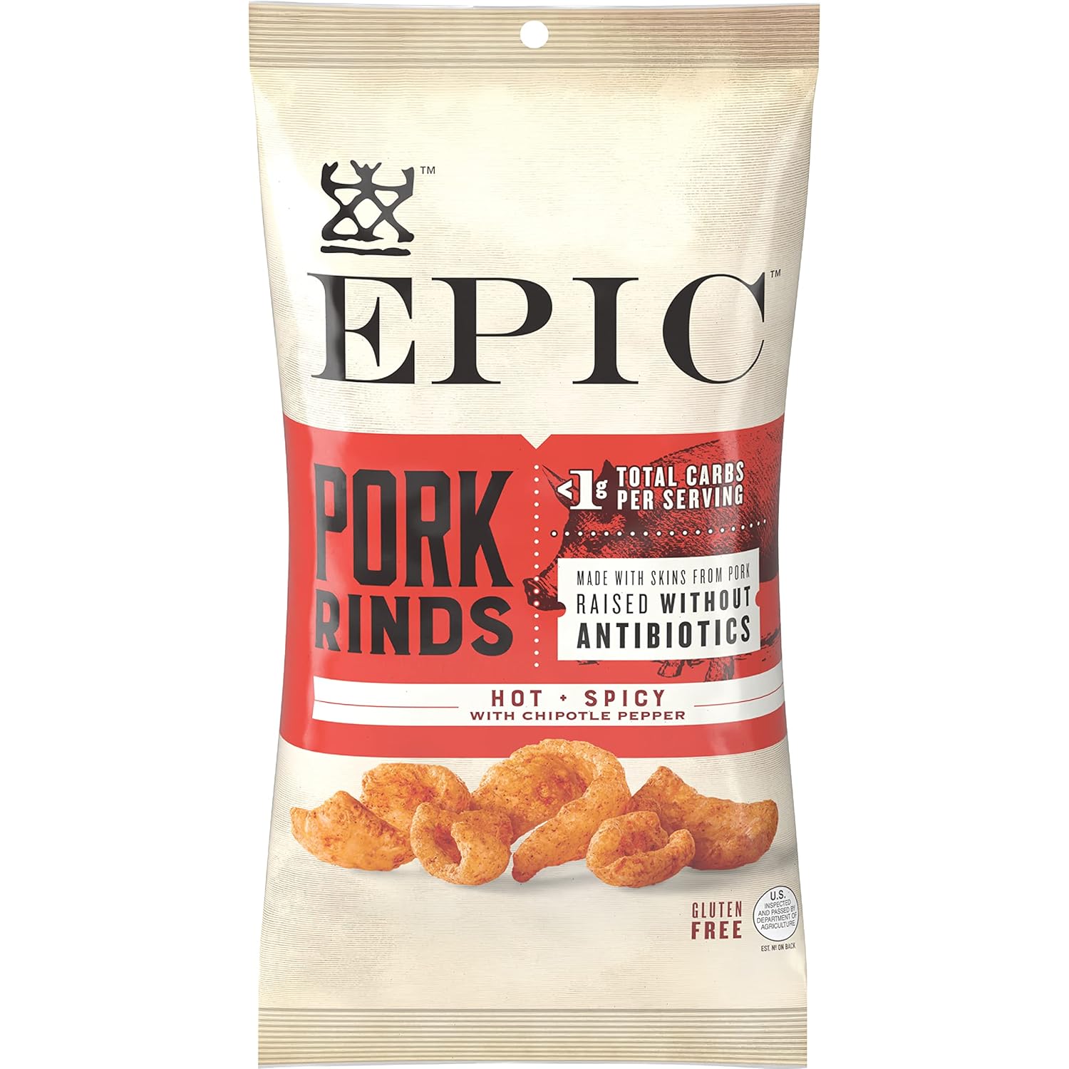 Epic Artisanal Pork Rinds, Hot And Spicy, 2.5 Oz, 4 Ct