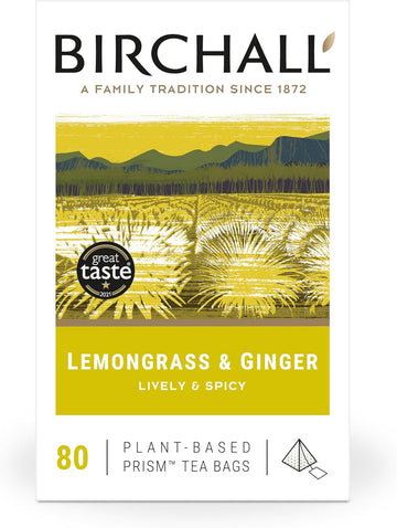 Birchall Tea Bags, Lemongrass & Ginger Herbal Tea Gift Set, Caffeine Free Tea Bursting With Full Flavour, Perfect Vegan Gifts, 80 Plant-Based Prism Tea Bags
