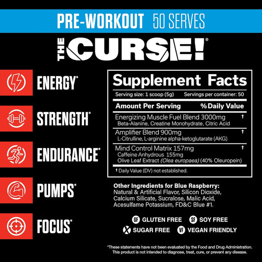 Jnx Sports The Curse! Pre Workout Powder For Men & Women, Caffeine, Beta-Alanine, Creatine, L-Citrulline, 50 Servings, Sour Candy Flavor – Boost Energy, Strength & Focus