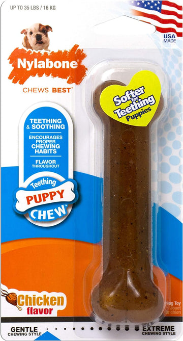 Nylabone Puppy Chew Toy - Puppy Chew Toys For Teething - Puppy Supplies - Chicken Flavor, Medium/Wolf (1 Count)