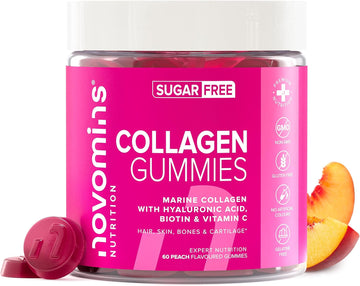 50Mg Marine Collagen Gummies Sugar Free - Collagen Supplements For Women - More Convenient Than Powder - Hydrolysed Collagen Peptides With Biotin Vitamin C Hyaluronic Acid - 60 Gummies - Novomins