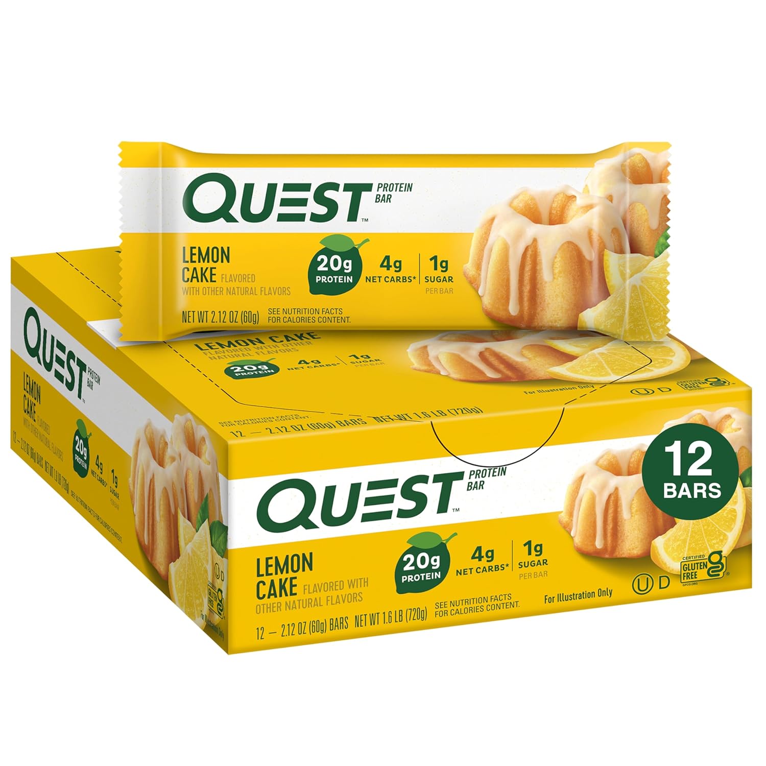 Quest Nutrition Lemon Cake Protein Bars, High Protein, Low Carb, Gluten Free, Keto Friendly, 12 Count (Pack Of 1)