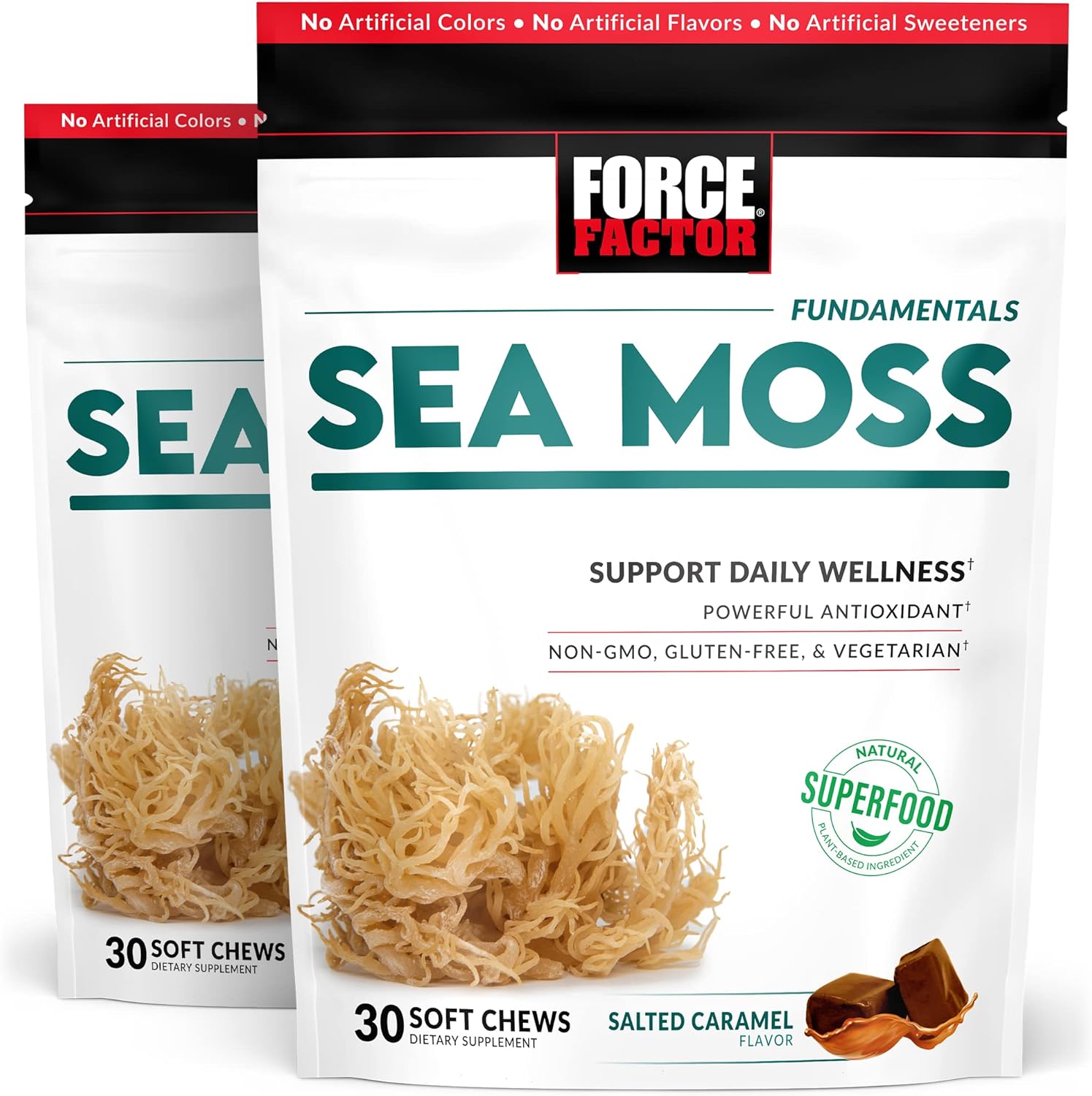 Force Factor Sea Moss Soft Chews, Support Immunity, Digestion, And Heart Health, Irish Sea Moss Superfood & Antioxidants Supplement, Non-Gmo, Gluten-Free, Salted Caramel Flavor, 60 Soft Chews