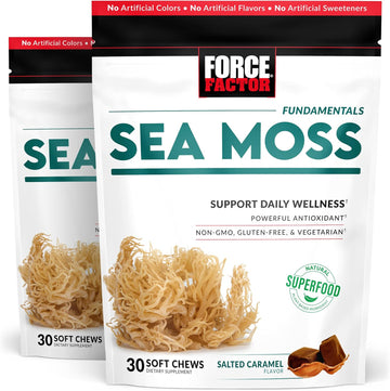 Force Factor Sea Moss Soft Chews, Support Immunity, Digestion, And Heart Health, Irish Sea Moss Superfood & Antioxidants Supplement, Non-Gmo, Gluten-Free, Salted Caramel Flavor, 60 Soft Chews
