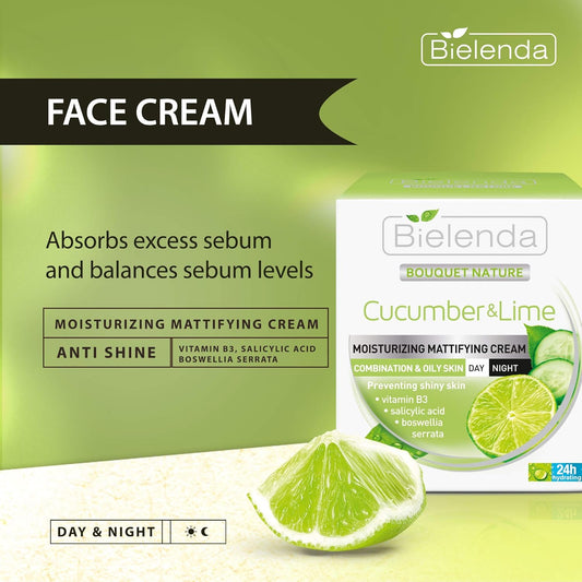 Bielenda Bouquet Nature Cucumber And Lime Day / Night Mattifying Face Cream For Combination And Oily Skin