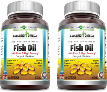 Amazing Omega Fish Oil 1000 mg Softgels (Non GMO, Gluten Free) - Supports Heart, Joint Health - Maintain Healthy Cholesterol Levels (400 Count (2 Pack))