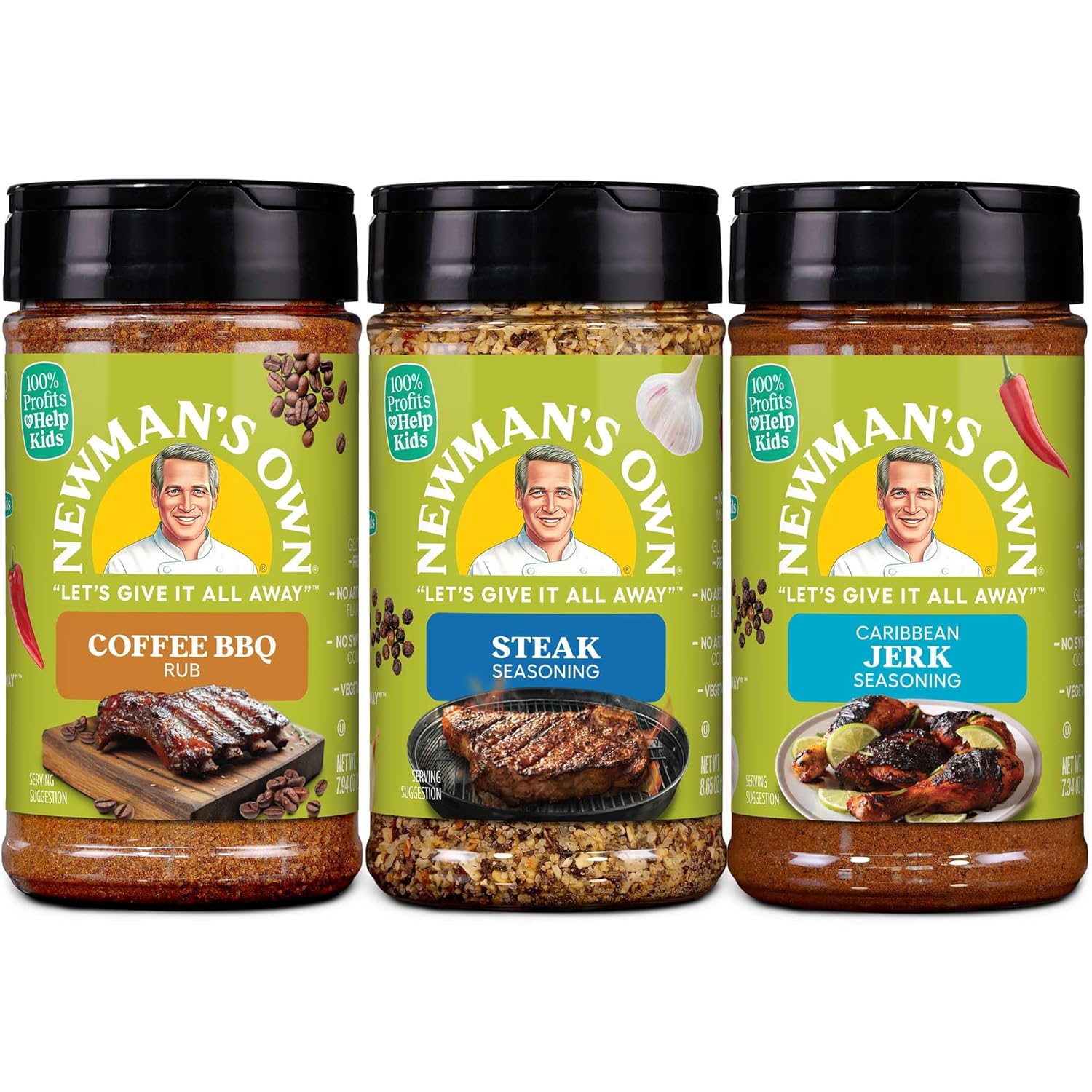Newman'S Own Chef'S Bundle With Coffee Bbq Seasoning, Steak Seasoning, And Caribbean Jerk Seasoning