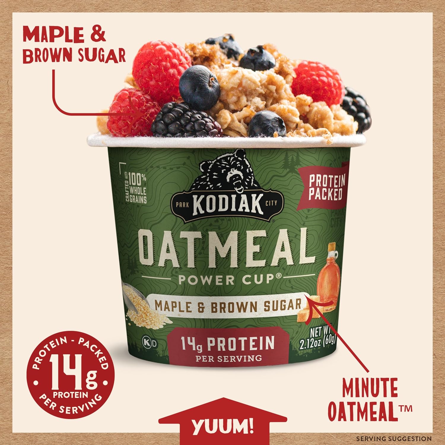 Kodiak Cakes Instant Protein Maple & Brown Sugar Oatmeal in a Cup, 2.12oz (Pack of 12) : Everything Else