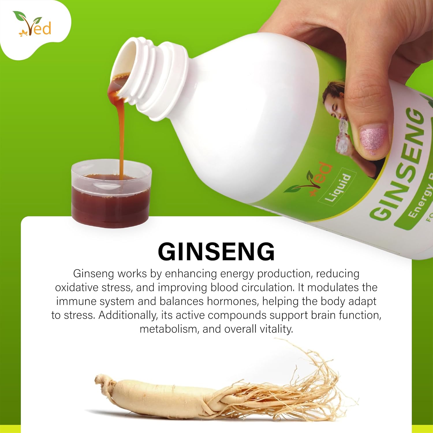Ved Ginseng Liquid Food Supplement (500 ml) - with Siberian & Panax Ginseng - Supports Energy and Vitality - for Improved Concentration. : Amazon.co.uk: Health & Personal Care