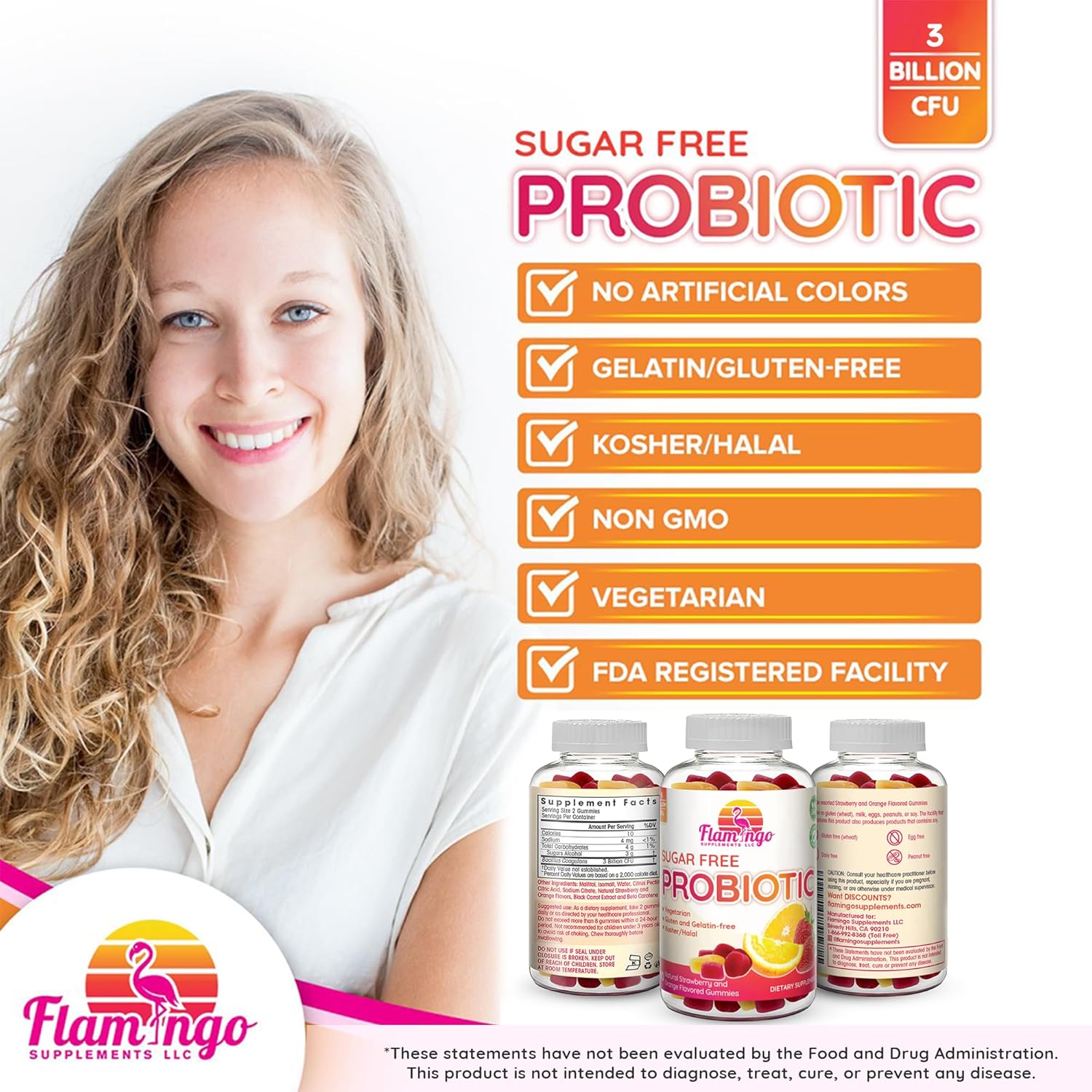 Probiotic Gummies Sugar Free- 3 Billion Cfu Reduce Gas, Bloating - Probiotics For Women, Kids And Mens Probiotic- Bacillus Coagulans- Natural, Vegan, Vegetarian, Kosher, Halal –90 Gummy Probiotics : Health & Household