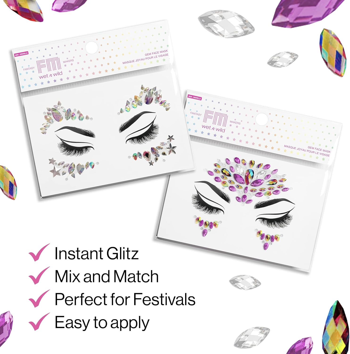 wet n wild Fantasy Makers Gem Face Mask, Face Crystals, Face Jewels, Face Gems, Face Gems, Rhinestone For Party, Fave, Festival, Dress Up, Temporary Tattoo Stickers, Cosmic Queen : Beauty & Personal Care