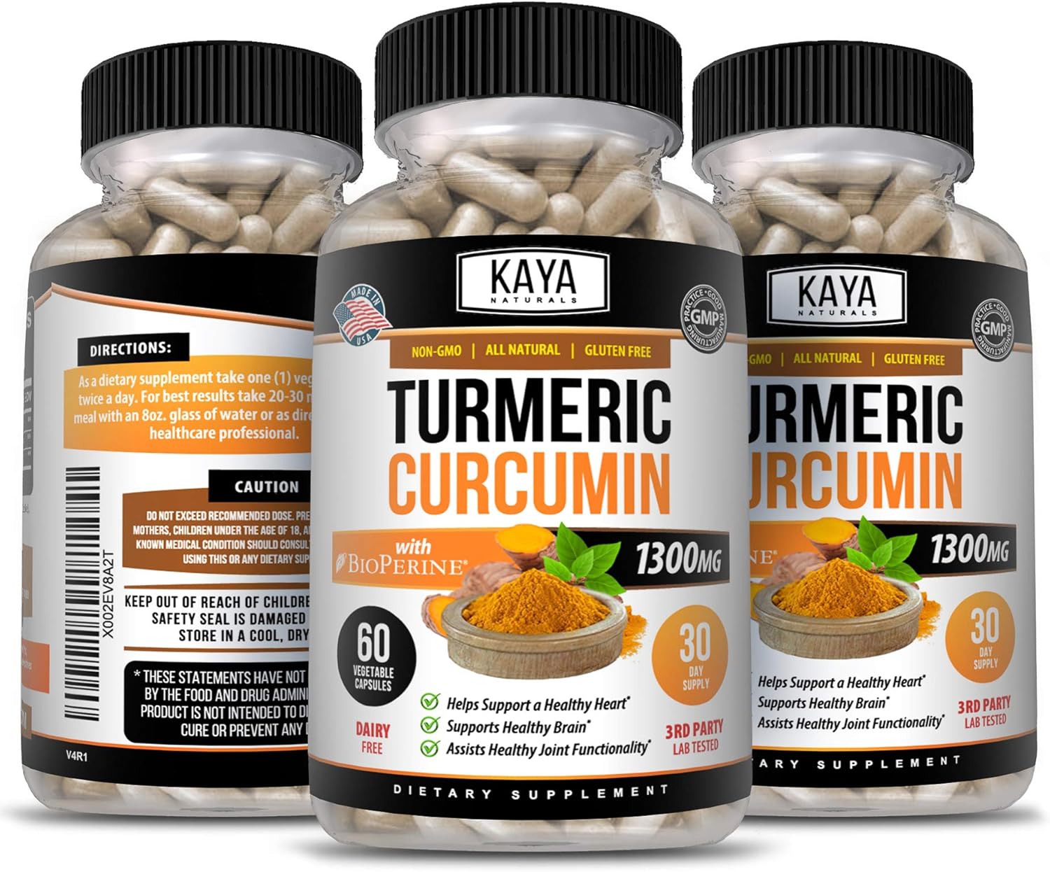 Kaya Naturals Turmeric Platinum, 60 Count Capsules, Bioperine, Premium Joint Support with 95% Standardized Curcuminoids - 60 Capsules : Health & Household